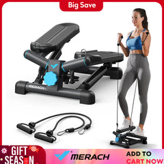 MERACH Mini Stepper for Exercise Twist Stair Stepper 330LBS Capacity Stepper Exercise Equipment with Resistance Band for Fitness