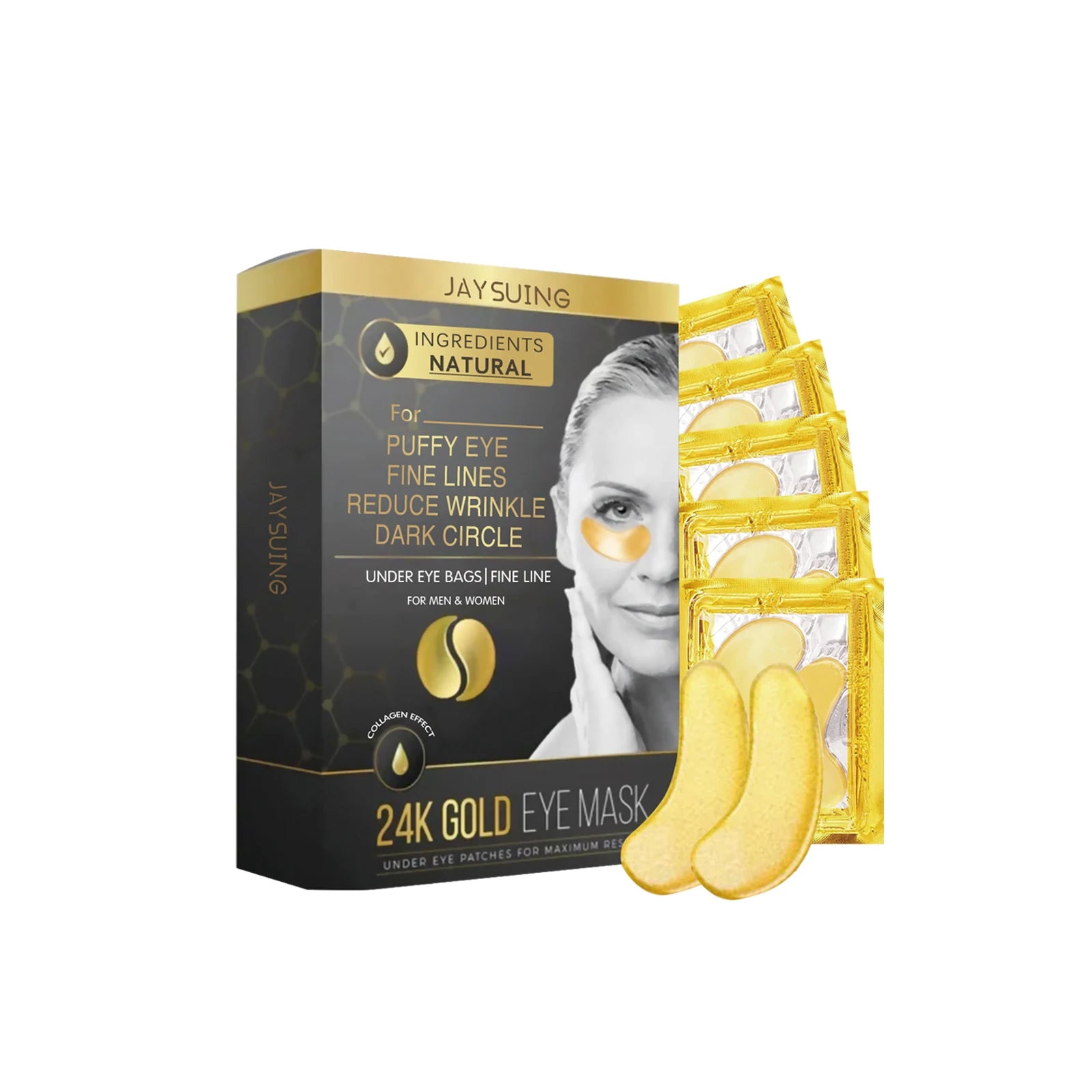 24k Gold Eye Mask Ingredients Natural Extract for Puffy Eye Fine Lines Reduce Wrinkle Dark Circle Under Eye Bags For Men & Women