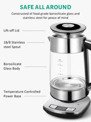 CACHOO Electric Kettle Temperature Control - 1.7L Glass Tea Kettle Electric with Infuser, 60Min Keep Warm & Automatic Shut Off