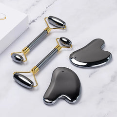 Facial Massage Jade Roller Guasha Set Natural Terahertz Energy Stone Massager Eye Face Neck Thin Lift Relax Slimming Tools