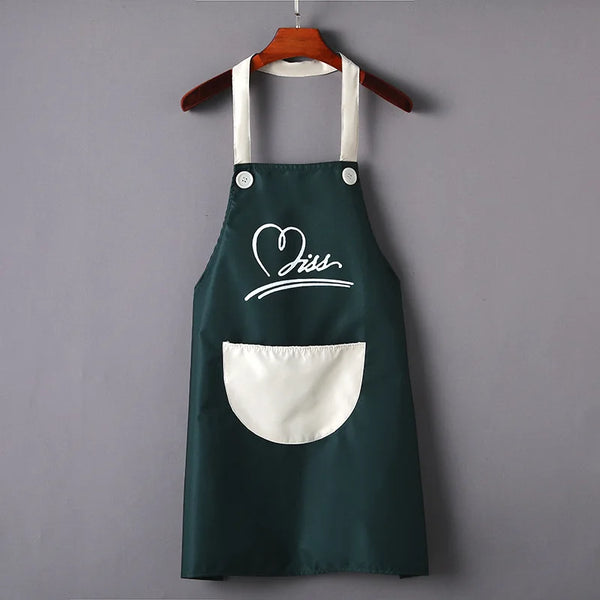 Modern Black PVC Smile Printed Apron Waterproof Oil-proof for Femme Men Big Pocket Apron Dress Household Kitchen Supplies