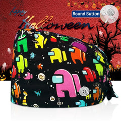 New Surgical Skull Printing Hats Adjustable Scrub Hat Beauty Salon Working Cap Laboratory Pet Shop Nursing Scrub Cap with Button