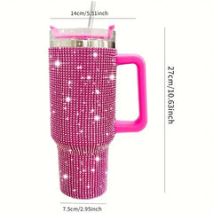 Sparkling Studded Tumbler With Lid, 40oz Stainless Steel Insulated Water Bottle With Handle, Portable Drinking Cups, For Car