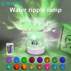 Dynamic Rotating Water Ripple Night Light Ocean Wave Projector Light 16 Color Changing Crystal Table Lamp with Remote for Party