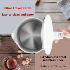 Travel Electric Kettle Tea Coffee 0.8L Stainless Steel Portable Water Boiler Pot For Hotel Family Trip Kitchen Smart Kettle Pot