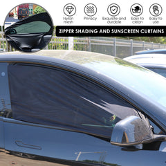 4Pcs Car Window Shades Stretchy Mesh Car Side Window Sun Shades Zipper Car Window Cover Screen Breathable Front/Rear Window Shad