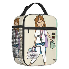 Cartoon Ladies Nurse Doctor Printed Portable Lunch Box for Women Leakproof Thermal Cooler Food Insulated Lunch Bag Picnic Tote