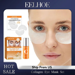 EELHOE Collagen Eye Mask Patch with Vc Mist Spray Anti Aging Eye Mask Wrinkle Remove Dark Circle Face Lifting Skin Rejuvenation