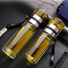 Glass Tea Infuser Bottle Leak-Proof Tea Cup Double Wall Tea Bottle Travel Mug Infuser Water Bottle Water Separation Tea Bottle