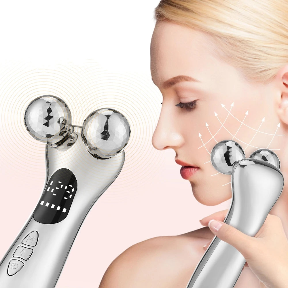 EMS Pulse Face Roller Massager Chin Reducer Microcurrent V-line Face Lift Machine Vibration Electric Facial Massager Tightening