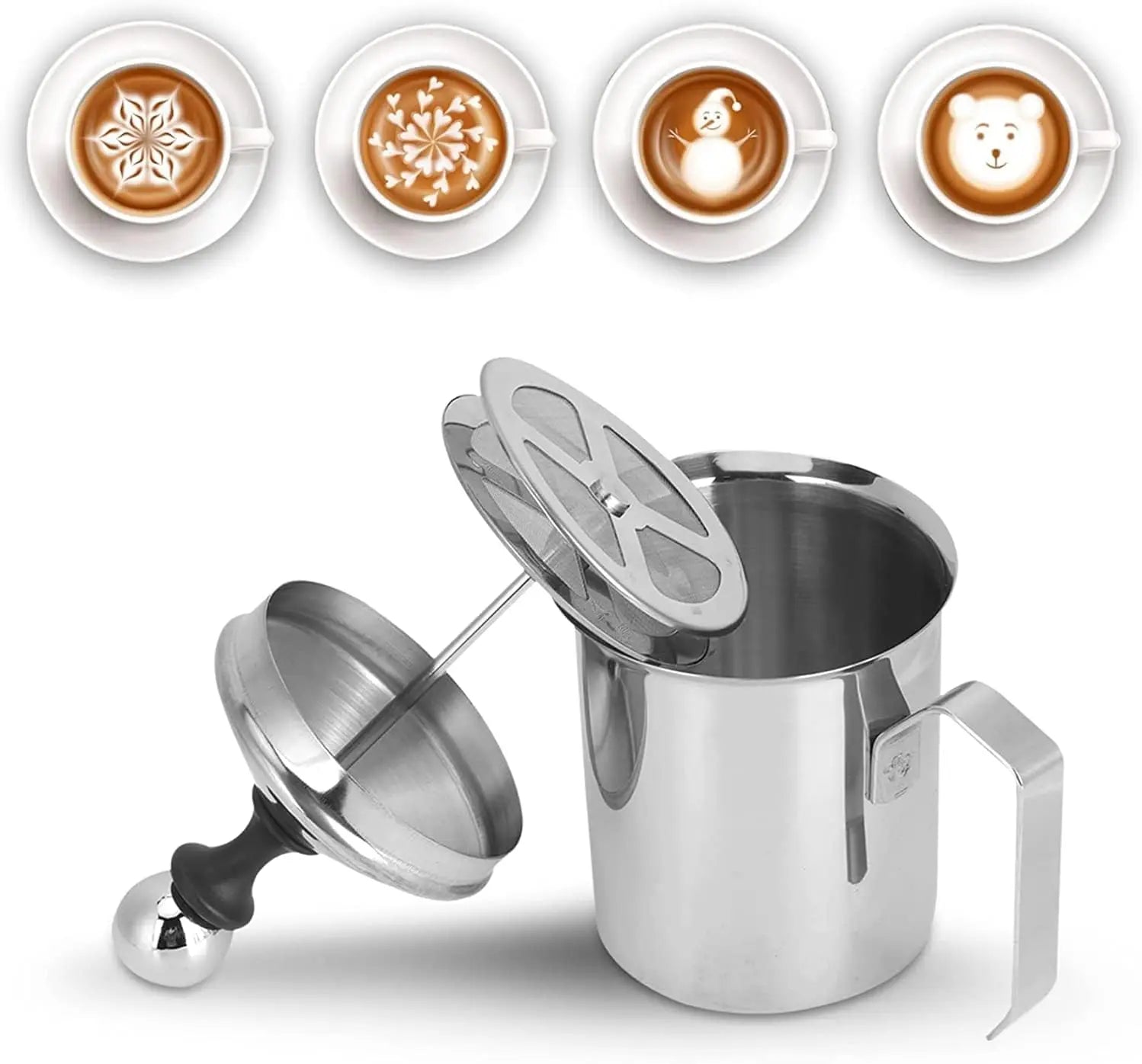 Manual Milk Frother, 400ml/14oz Stainless Steel Creamer Frother Milk  Latte Cappuccino Coffee Foamer Frother Handled Metal Milk