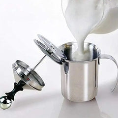 Manual Milk Frother, 400ml/14oz Stainless Steel Creamer Frother Milk  Latte Cappuccino Coffee Foamer Frother Handled Metal Milk