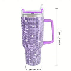 Sparkling Studded Tumbler With Lid, 40oz Stainless Steel Insulated Water Bottle With Handle, Portable Drinking Cups, For Car