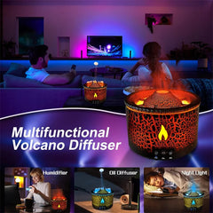 Volcano Essential Oil Diffuser 300ml Humidifier with Flame & Volcano Mist Mode 2 Colors  Timer  Auto Shut-Off Remote Control