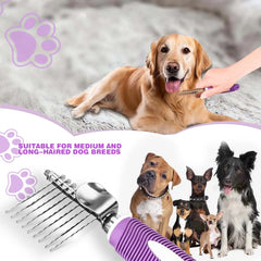 Pet Dematting Fur Rake Comb Brush Tool Dog and Cat Comb with Long Safety Blades for Detangling Matted or Knotted Undercoat Hair