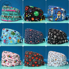 Beauty Agency Cotton Comfortable Work Scrubs Hat Elastic Female Lab Doctor Dustproof Cartoon Men's Nursing Medical Cap Wholesale