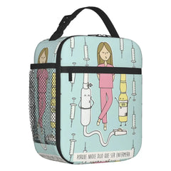 Cartoon Ladies Nurse Doctor Printed Portable Lunch Box for Women Leakproof Thermal Cooler Food Insulated Lunch Bag Picnic Tote