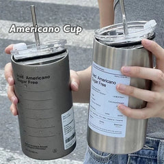 350ml/600ml Large Capacity Double-Deck 304 Stainless Steel Vacuum Cup With Straw Insulated Coffee Mug Outdoor Thermos Cup Office