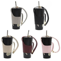 Portable Water Bottle Sleeve Bag Coffee Cup Holder Leather Sling Carrier Pouch Milk Tea Cup Band With Handle Beverage Cup Bag