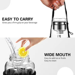 Large Capacity Glass Water Bottle Transparent Milk Juice Cup with Stainless Tea Infuser Outdoor Portable Leakproof Glass Bottle