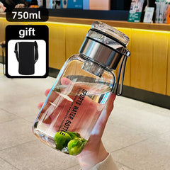 Large Capacity Glass Water Bottle Transparent Milk Juice Cup with Stainless Tea Infuser Outdoor Portable Leakproof Glass Bottle