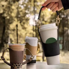 Portable Water Bottle Sleeve Bag Coffee Cup Holder Leather Sling Carrier Pouch Milk Tea Cup Band With Handle Beverage Cup Bag