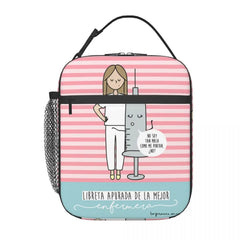 Cartoon Ladies Nurse Doctor Printed Portable Lunch Box for Women Leakproof Thermal Cooler Food Insulated Lunch Bag Picnic Tote