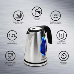 EKT-1271 # Ultimate 1.7 liter electric kettle-stainless steel design & cordless 360 ° base, stylish blue LED interior, handy AUT