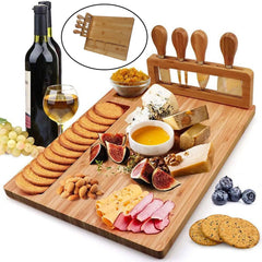 Rectangle Bamboo Cheese Board Set Unique Stainless Steel Cutlery Cheese Serving Meat Board for Gift Anniversary Man Women