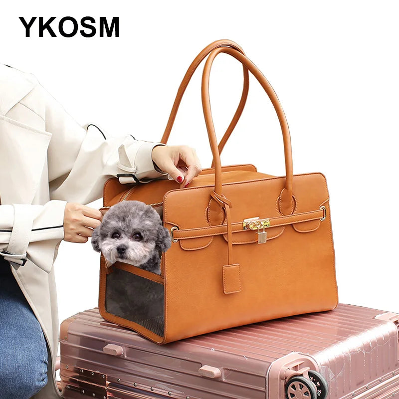 New Luxury PU Leather Pet Carrier Bag Breathable Handbag For Puppy Cat Fashion Dog One-shoulder Bag Portable Pet Travel Handbag