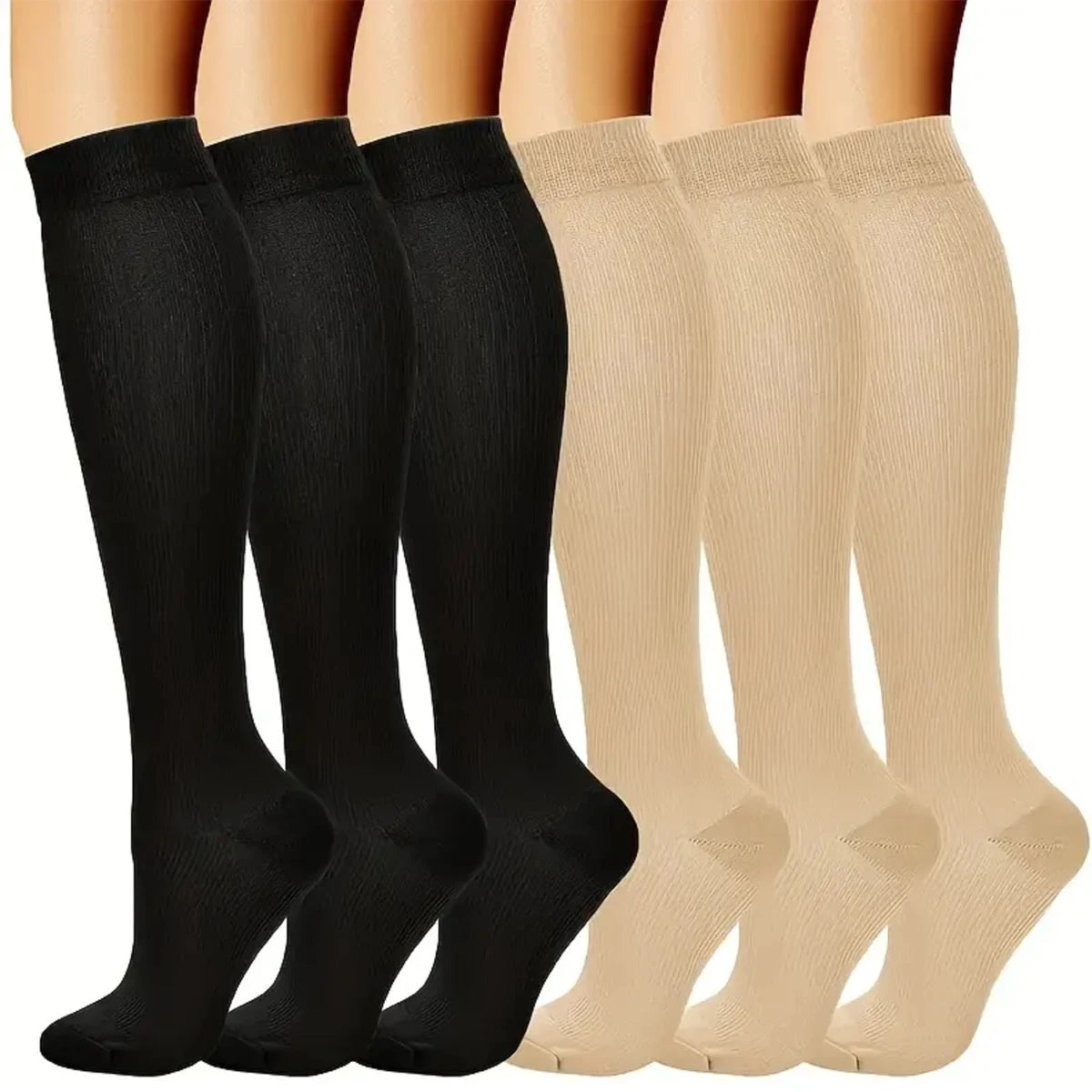 6 Pairs Solid Color Compression Socks Nurse Compression Socks Black Skin Color