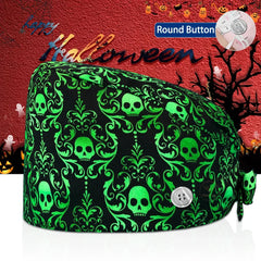 New Surgical Skull Printing Hats Adjustable Scrub Hat Beauty Salon Working Cap Laboratory Pet Shop Nursing Scrub Cap with Button