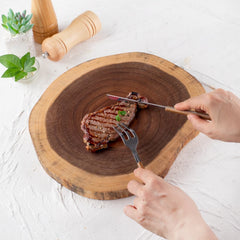 Exquisite Acacia Wood Round Cutting Board - Reversible, Non-Splicing, Charcuterie Cheese Board, Dessert Plate, Steak Tray