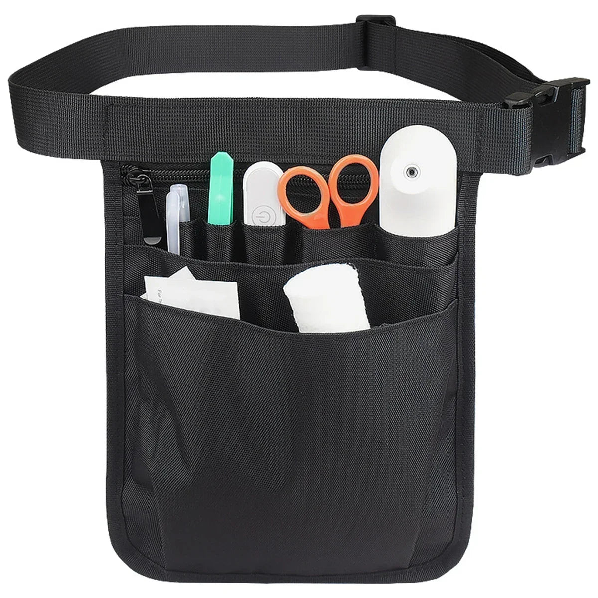 Nurse Organizer Belt Nylon Multi-Compartment Waist Organizer Belt Adjustable Portable Nurse Tool Storage Bag Black New