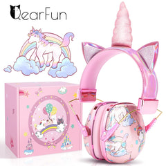 Kid's Unicorn Dinosaur Noise Reducing Headphones Children's Girls' Adolescent Foldable Adjustable Earmuffs Suitable for School