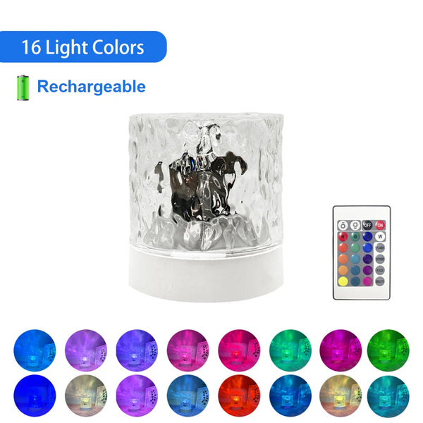 Dynamic Rotating Water Ripple Night Light Ocean Wave Projector Light 16 Color Changing Crystal Table Lamp with Remote for Party