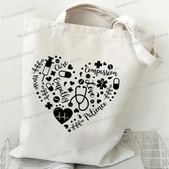 Medical Equipment Heart Shoulder Bag Women Men Nurse Letter Heartbeat Pattern Tote Bags Large-capacity Medical Symbols Handbag