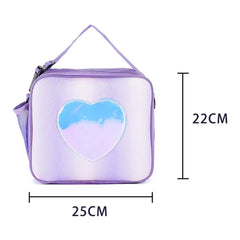 Lunch Bag Rainbow Loving Heart Laser Portable Large Bento Pouch for Children Girl Thermal Insulated Cooler Shoulder Picnic Box