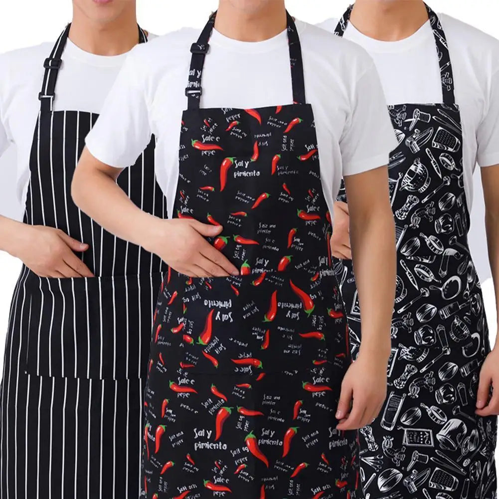 Kitchen Cooking Apron Chef Halterneck Apron With 2 Pockets Catering Sleeveless Aprons Men Woman BBQ Waiter Printing Apron