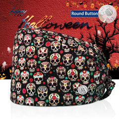 New Surgical Skull Printing Hats Adjustable Scrub Hat Beauty Salon Working Cap Laboratory Pet Shop Nursing Scrub Cap with Button