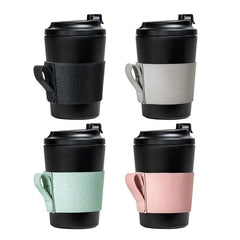 Cup Sleeves For Hot Drinks Coffee Sleeves Mug Sleeve Hand Protector Reusable Jacket With Handle Cafe Insulator PU Leather For