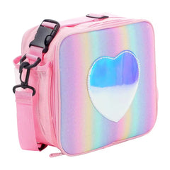 Lunch Bag Rainbow Loving Heart Laser Portable Large Bento Pouch for Children Girl Thermal Insulated Cooler Shoulder Picnic Box