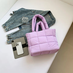 Women Puffer Tote Bag Fashion Shoulder Bag Large Capacity Soft Cloud Tote Bag Quilted Tote Purse Stylish Commuting Bag