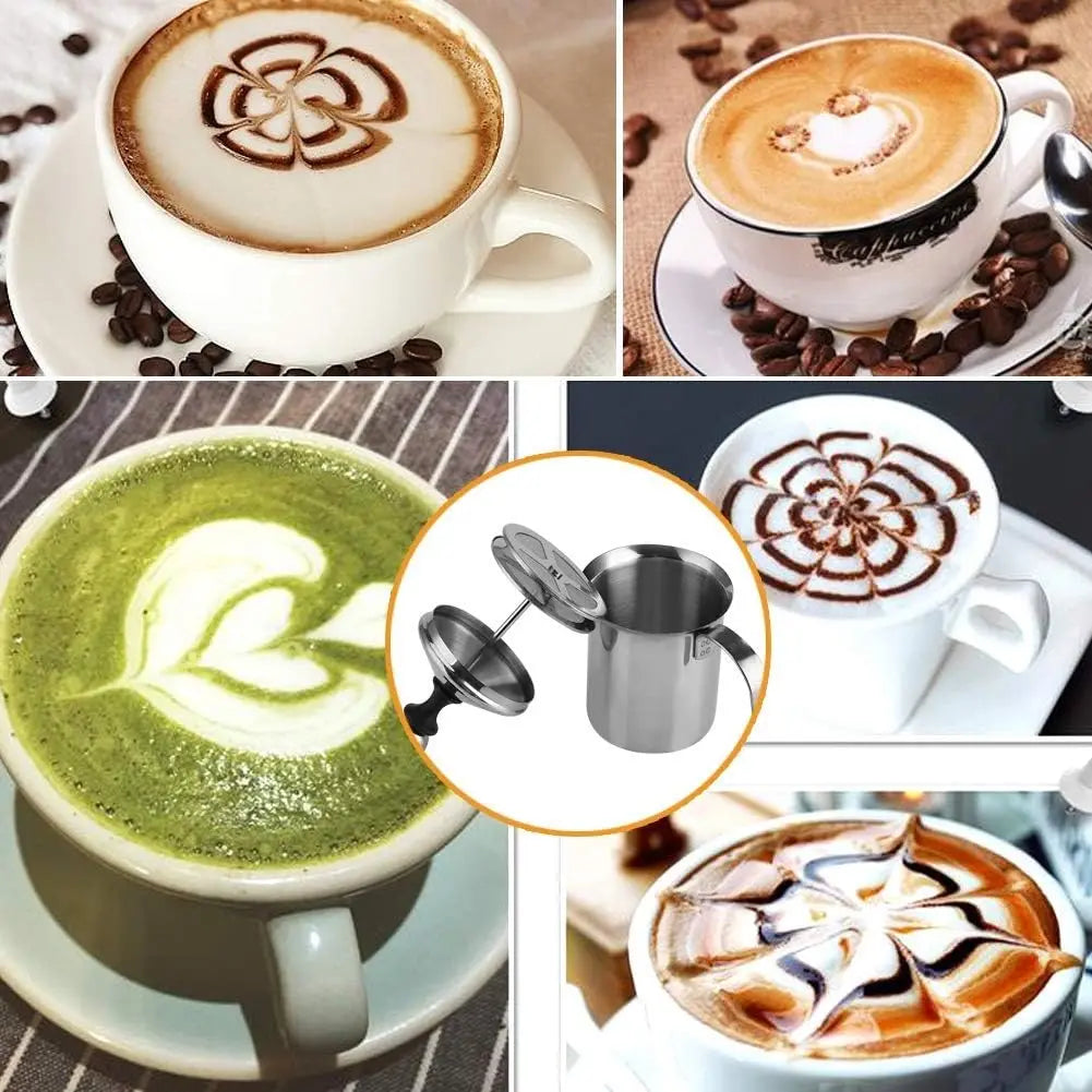 Manual Milk Frother, 400ml/14oz Stainless Steel Creamer Frother Milk  Latte Cappuccino Coffee Foamer Frother Handled Metal Milk