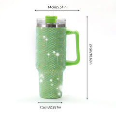 Sparkling Studded Tumbler With Lid, 40oz Stainless Steel Insulated Water Bottle With Handle, Portable Drinking Cups, For Car