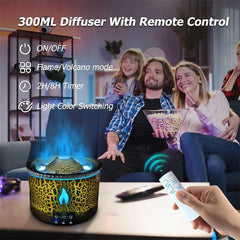 Volcano Essential Oil Diffuser 300ml Humidifier with Flame & Volcano Mist Mode 2 Colors  Timer  Auto Shut-Off Remote Control