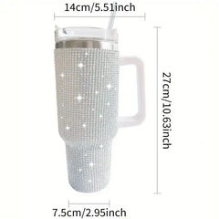 Sparkling Studded Tumbler With Lid, 40oz Stainless Steel Insulated Water Bottle With Handle, Portable Drinking Cups, For Car