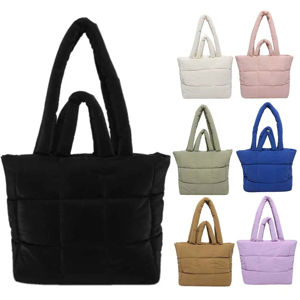 Women Puffer Tote Bag Fashion Shoulder Bag Large Capacity Soft Cloud Tote Bag Quilted Tote Purse Stylish Commuting Bag