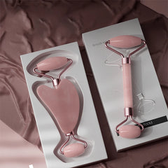 Facial Body Massager Roller Jade Stone Massage Set Natural Rose Quartz Jade Roller Gua Sha Set Face Lifting Beauty Massage Tools