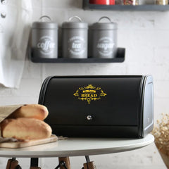 Metal Bread Box Black bread Bin Bread Storage box Food Storage Containers for Kitchen Large household Food Container